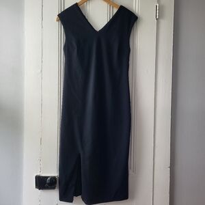 Tahari Black V-Neck Midi Sheath Dress